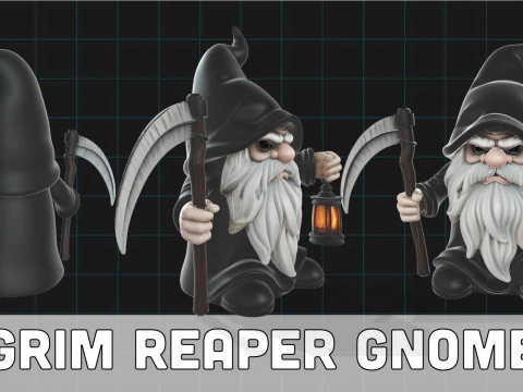 死神ノームの様式化されたハロウィーンのキャラクター、鎌とランタン 3Dモデル