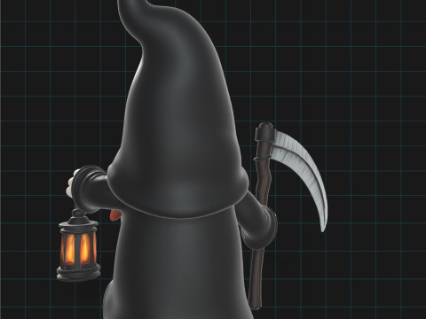 Grim Reaper Gnome Stylized Halloween Character with Scythe and Lantern 3D Model