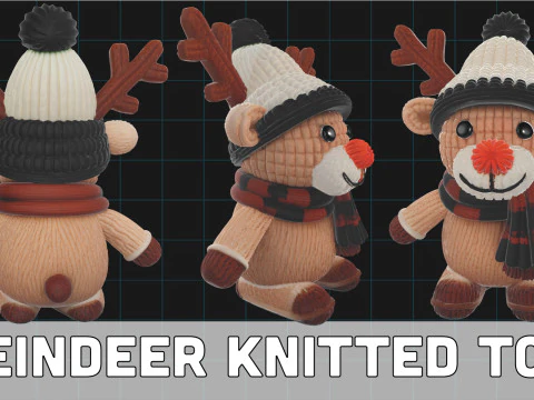 Renifer 3D z dzianiny Zabawka zimowa Śliczna postać z kresk&oacute;wki zwierząt Model 3D