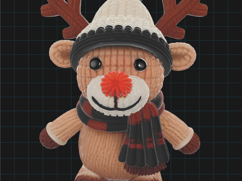3D Reindeer knitted Toy Winter Cute Cartoon Animal Character 3D Model