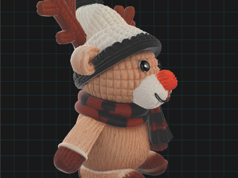 3D Reindeer knitted Toy Winter Cute Cartoon Animal Character 3D Model