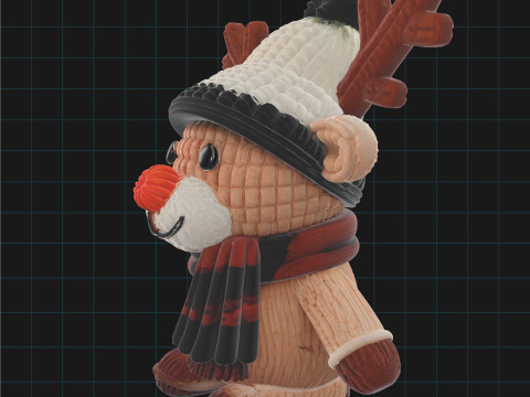 3D Reindeer knitted Toy Winter Cute Cartoon Animal Character 3D Model