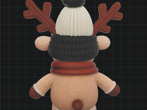 3D Reindeer knitted Toy Winter Cute Cartoon Animal Character 3D Model