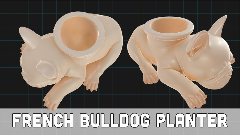 French Bulldog Planter Sleeping Dog Succulent Pot Modelo 3D .c4d .max .obj .3ds .fbx .stl .blend