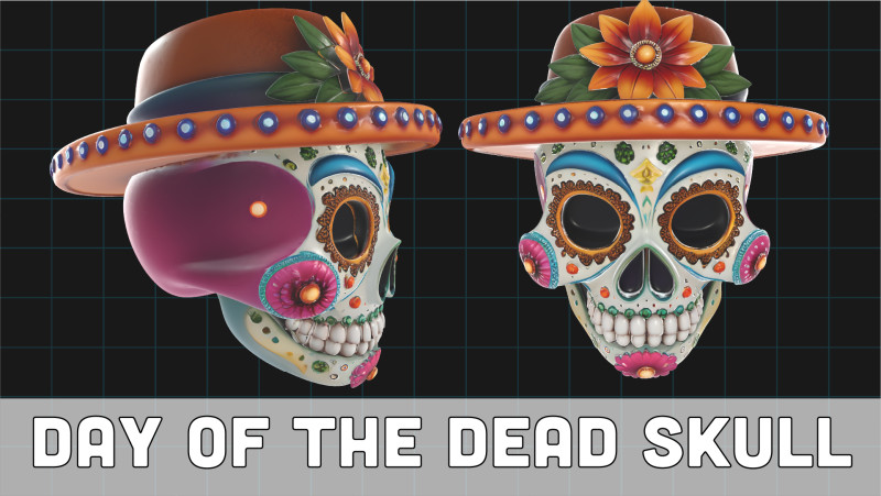 Day of the Dead Skull Sugar Skull with Sombrero Hat 3D Model .c4d .max .obj .3ds .fbx .stl .blend 
