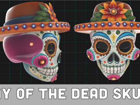 Day of the Dead Skull Sugar Skull with Sombrero Hat 3D 模型