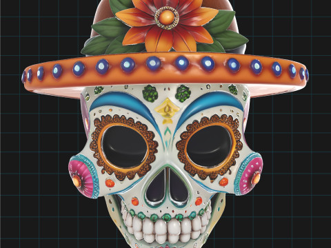 Day of the Dead Skull Sugar Skull with Sombrero Hat 3D Model