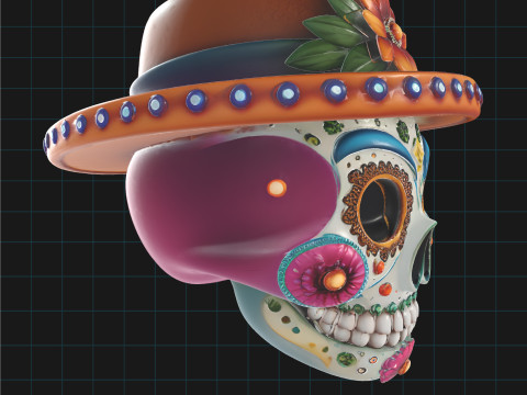Day of the Dead Skull Sugar Skull with Sombrero Hat 3D Model