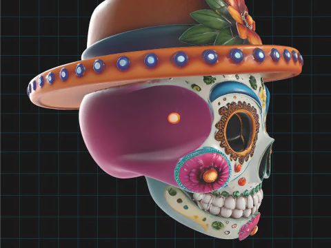 Day of the Dead Skull Sugar Skull with Sombrero Hat 3D Model