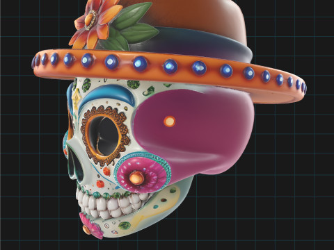 Day of the Dead Skull Sugar Skull with Sombrero Hat 3D Model