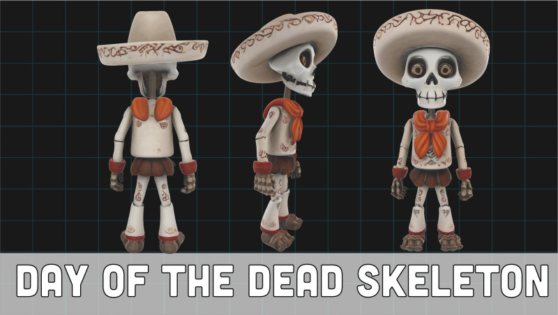 Day of the Dead Skeleton Character Stylized Calavera Figure 3D 模型 .c4d .max .obj .3ds .fbx .stl .blend