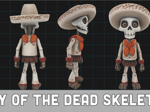 Day of the Dead Skeleton Character Stylized Calavera Figure 3D Model