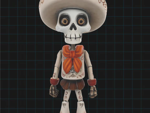 Day of the Dead Skeleton Character Stylized Calavera Figure 3D Model
