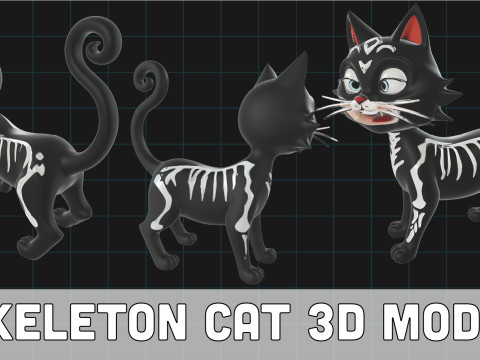 Skeleton Cat Halloween Black Cat Stylized Cartoon Cat Character 3D Model