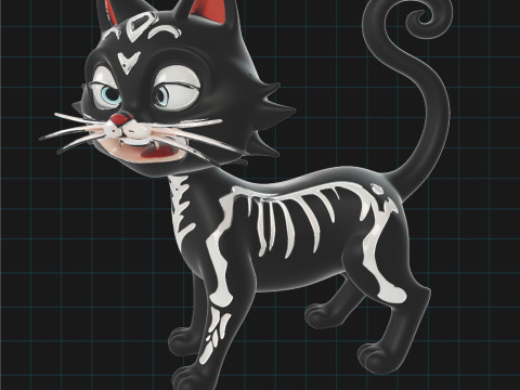 Skeleton Cat Halloween Black Cat Stylized Cartoon Cat Character Modèle 3D