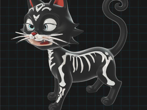 Skeleton Cat Halloween Black Cat Stylized Cartoon Cat Character 3D Model