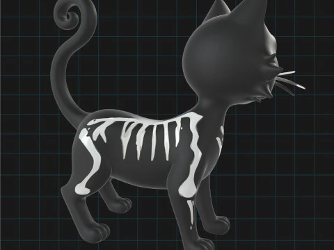 Skeleton Cat Halloween Black Cat Stylized Cartoon Cat Character 3D Model