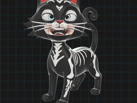 Skeleton Cat Halloween Black Cat Stylized Cartoon Cat Character 3D Model