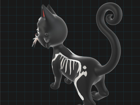 Skeleton Cat Halloween Black Cat Stylized Cartoon Cat Character Modèle 3D