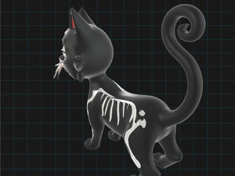 Skeleton Cat Halloween Black Cat Stylized Cartoon Cat Character 3D Model