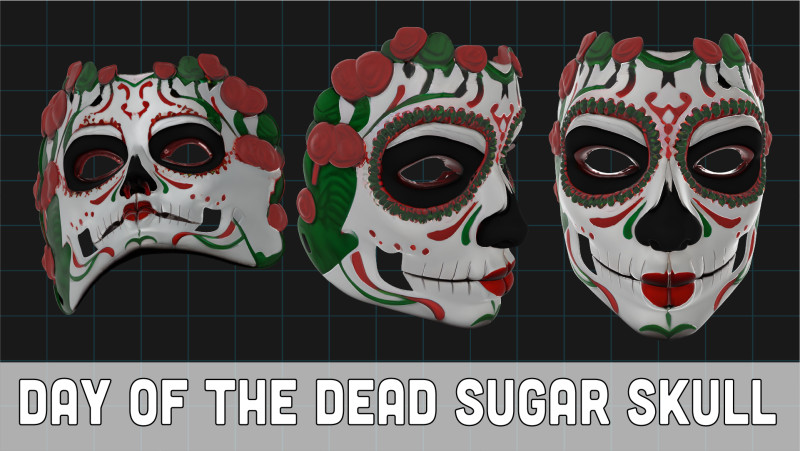 Day of the Dead Sugar Skull Mask Mexican Calavera Face Mask 3D Model .c4d .max .obj .3ds .fbx .stl .blend 