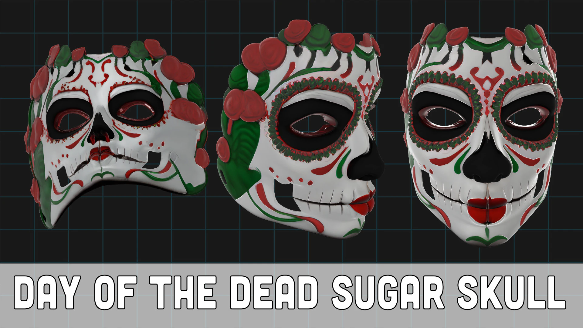 Day of the Dead Sugar Skull Mask Mexican Calavera Face Mask 3D Model .c4d .max .obj .3ds .fbx .stl .blend
