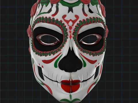 Day of the Dead Sugar Skull Mask Mexican Calavera Face Mask 3D Model