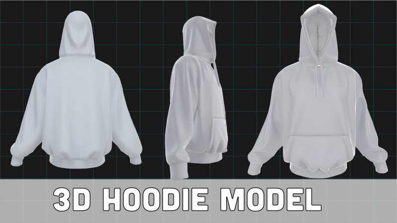 3D Hoodie Model Unisex Sweatshirt with Hood 3D Модель .c4d .max .obj .3ds .fbx .stl .blend 