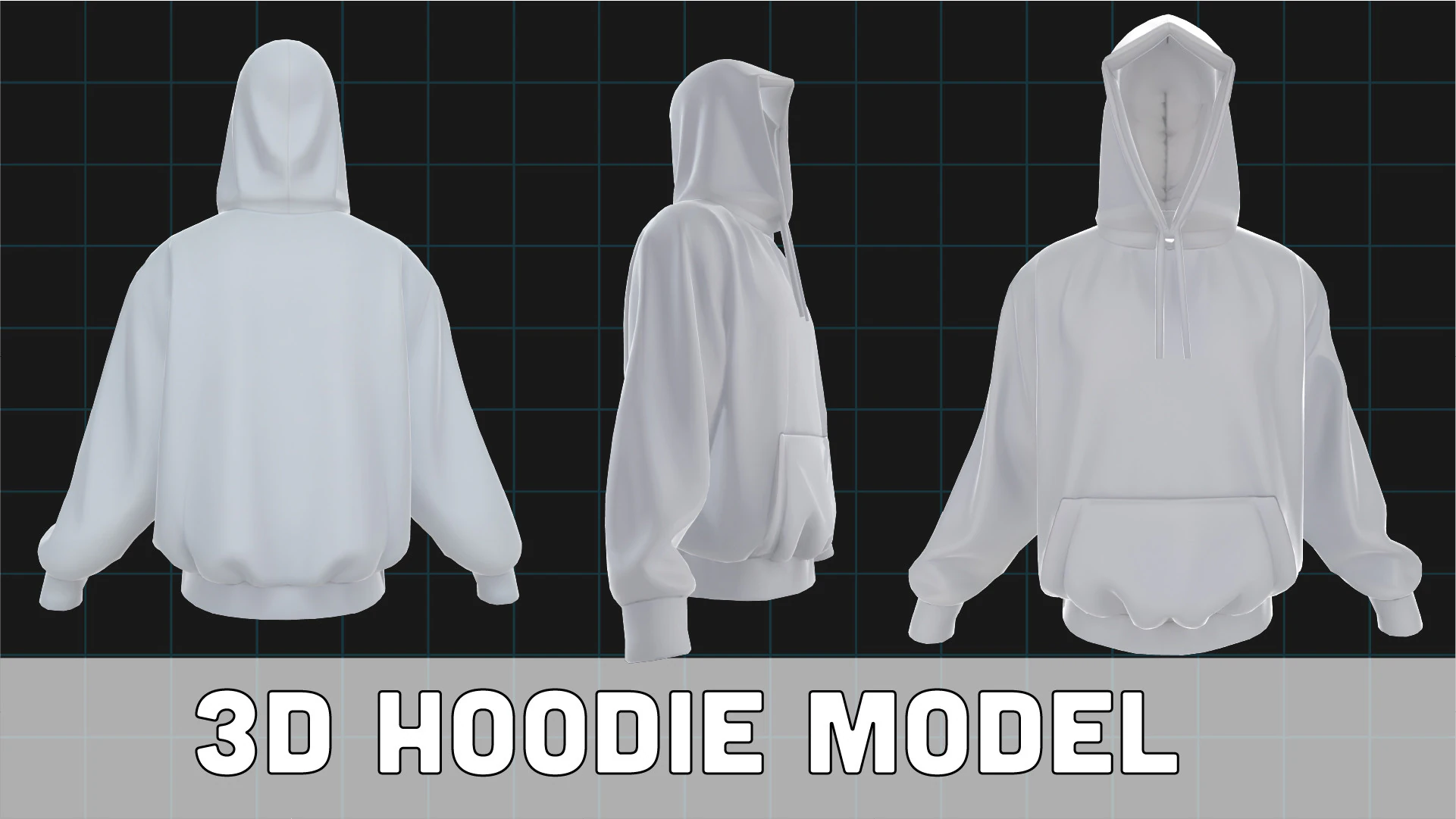 3D Hoodie Model Unisex Sweatshirt with Hood 3D Model .c4d .max .obj .3ds .fbx .stl .blend 