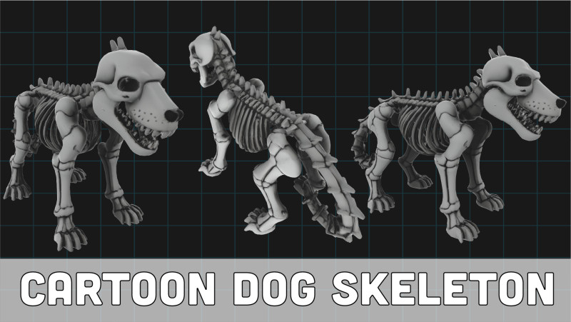 Cartoon Dog Skeleton Stylized Halloween Animal Bone Figure 3D 모델 .c4d .max .obj .3ds .fbx .stl .blend