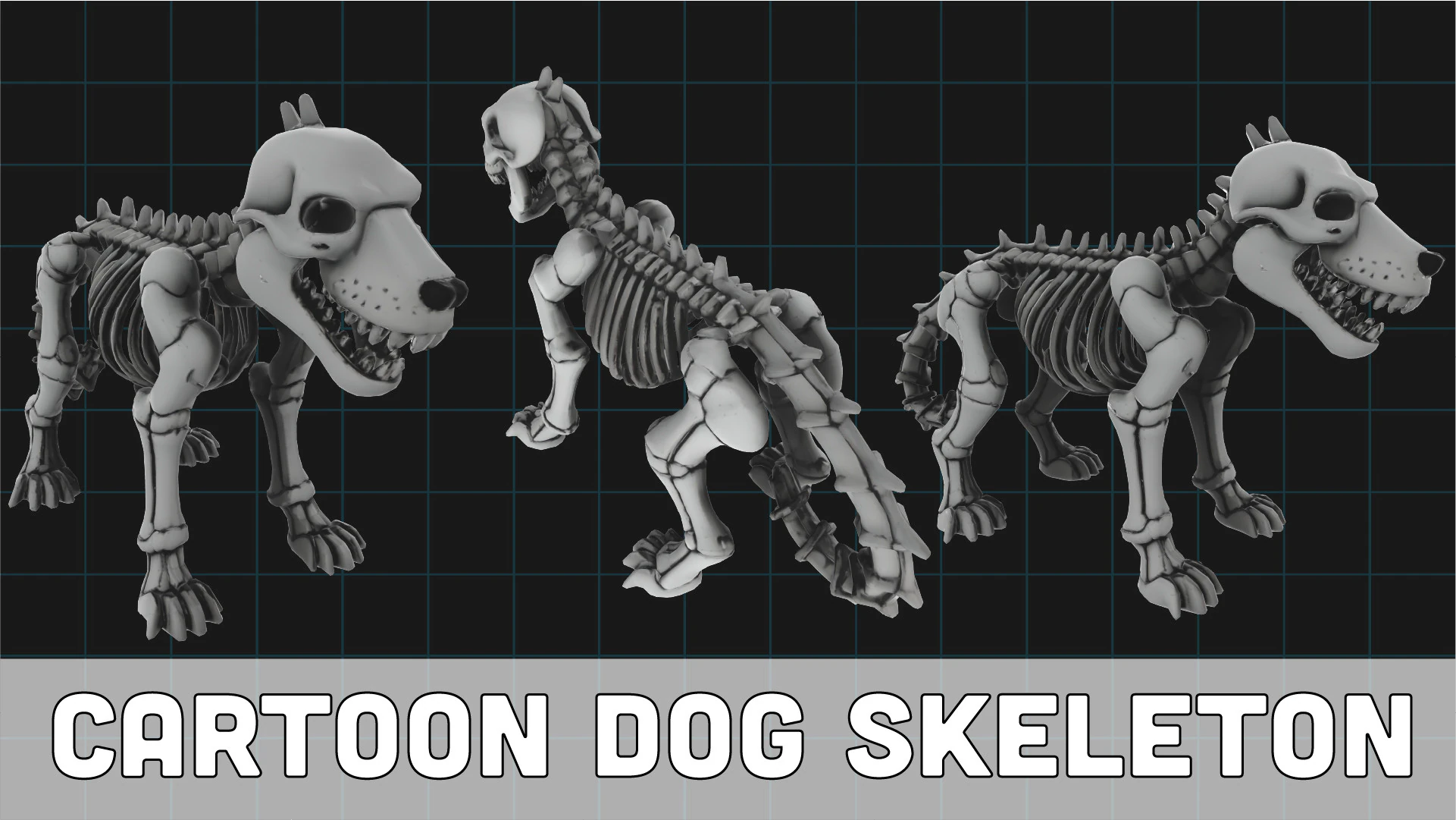 Cartoon Dog Skeleton Stylized Halloween Animal Bone Figure 3D Model .c4d .max .obj .3ds .fbx .stl .blend 