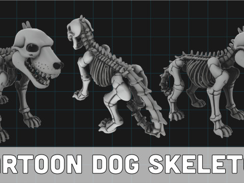 Cartoon Dog Skeleton Stylized Halloween Animal Bone Figure Modelo 3D