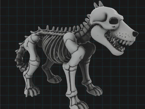 Cartoon Dog Skeleton Stylized Halloween Animal Bone Figure 3D Model