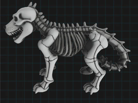 Cartoon Dog Skeleton Stylized Halloween Animal Bone Figure 3D Model