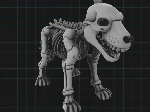Cartoon Dog Skeleton Stylized Halloween Animal Bone Figure 3D Model