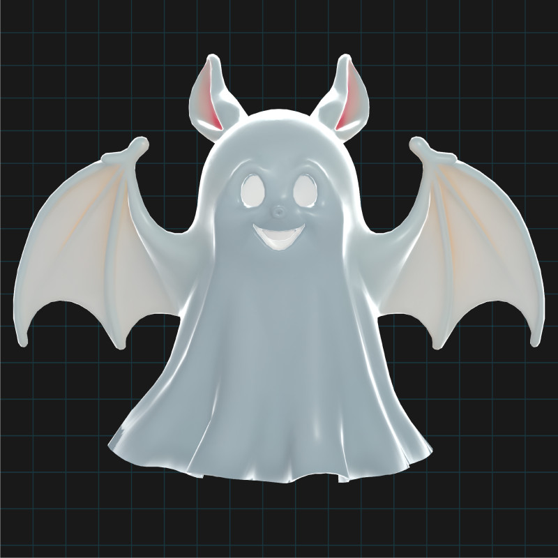 3D Halloween Bat Ghost Model Cute Cartoon Flying Spirit Creature 3D मॉडल .c4d .max .obj .3ds .fbx .stl .blend 