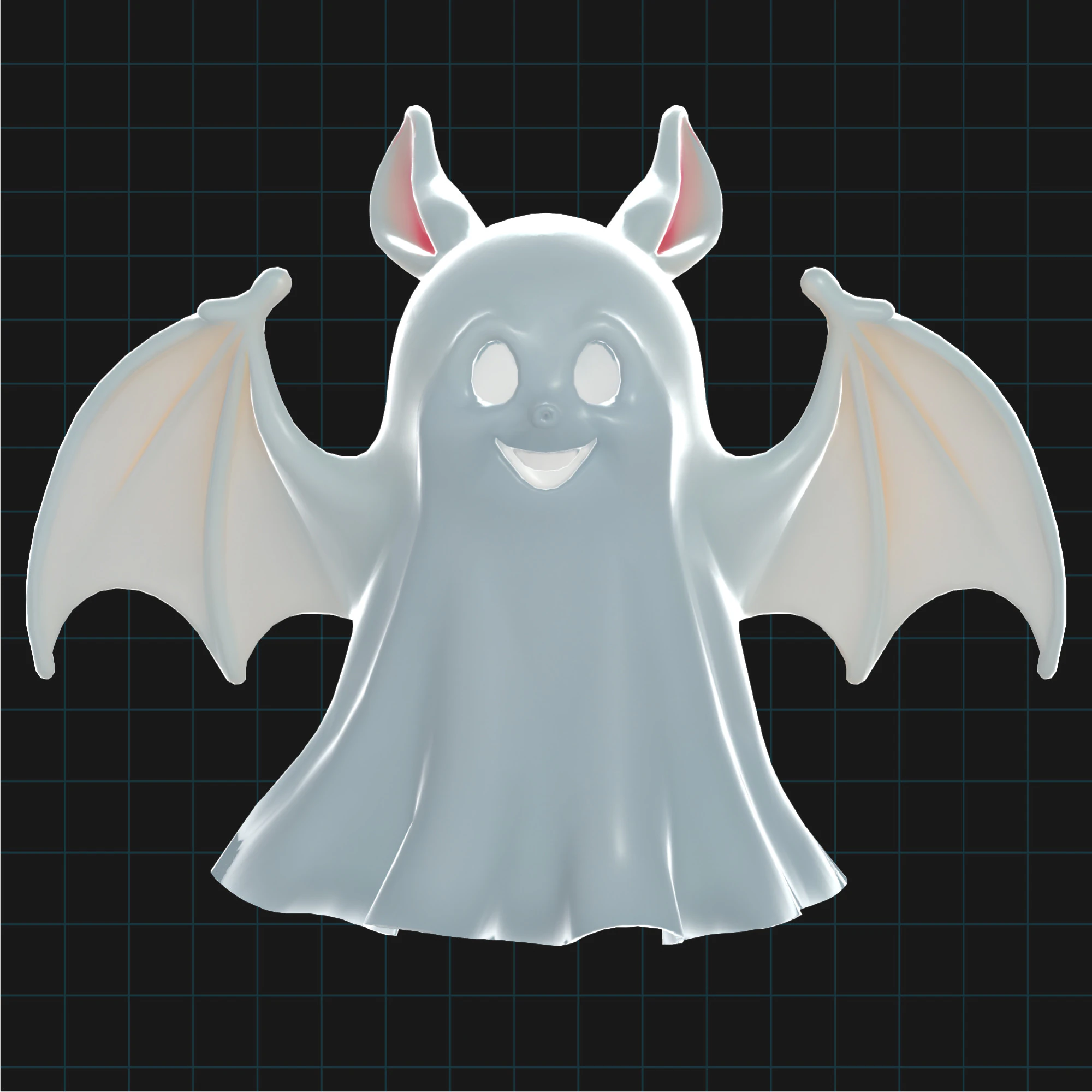 3D Halloween Bat Ghost Model Cute Cartoon Flying Spirit Creature 3D Model .c4d .max .obj .3ds .fbx .stl .blend 