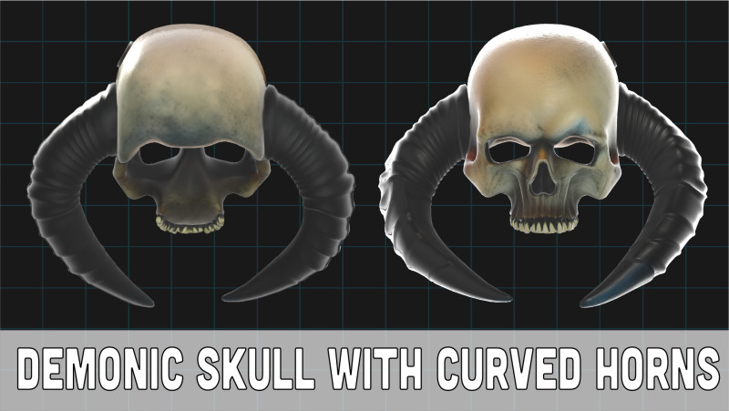 Demon Skull with Horns Fantasy Creature 3D Model .c4d .max .obj .3ds .fbx .stl .blend