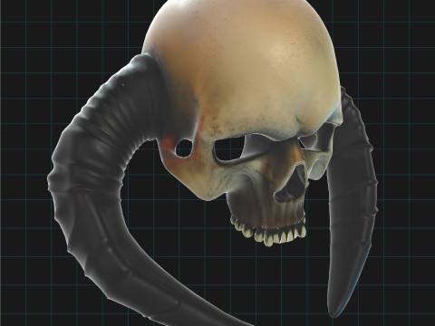 Demon Skull with Horns Fantasy Creature 3D Model