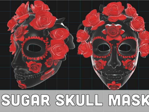 Day of the Dead Sugar Skull Mask with Red Roses 3D 모델