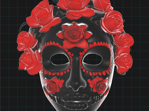 Day of the Dead Sugar Skull Mask with Red Roses Model 3D