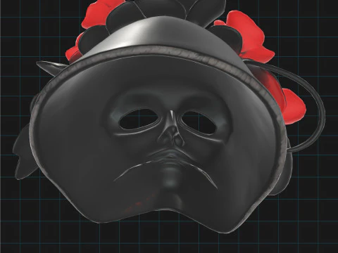 Day of the Dead Sugar Skull Mask with Red Roses 3D Model