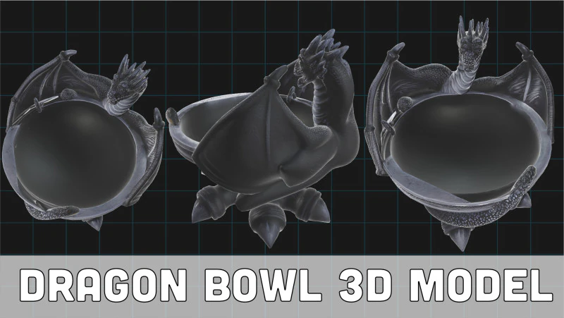 Dragon Bowl - Fantasie Decoratieve Draak 3D Model .c4d .max .obj .3ds .fbx .stl .blend 