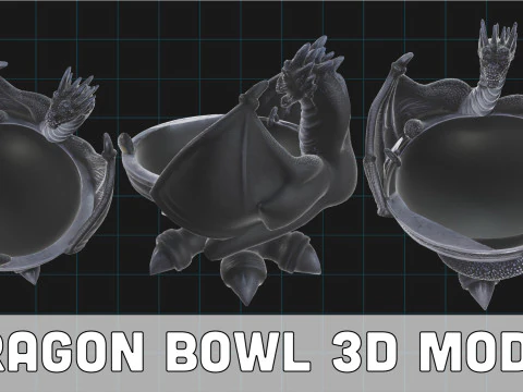 Dragon Bowl - Fantasie Decoratieve Draak 3D Model