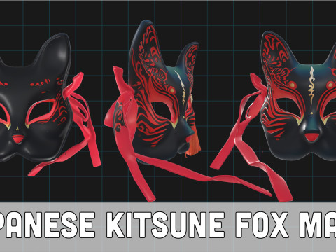 Japanese Kitsune Fox Mask Traditional Anime Cosplay 3D 模型
