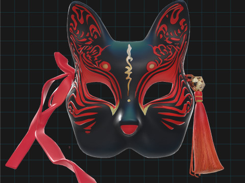 Japanese Kitsune Fox Mask Traditional Anime Cosplay 3D Модель