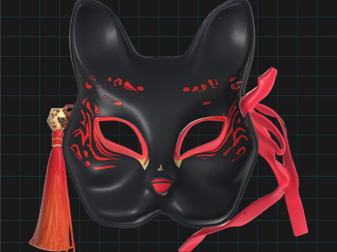 Japanese Kitsune Fox Mask Traditional Anime Cosplay 3D Модель