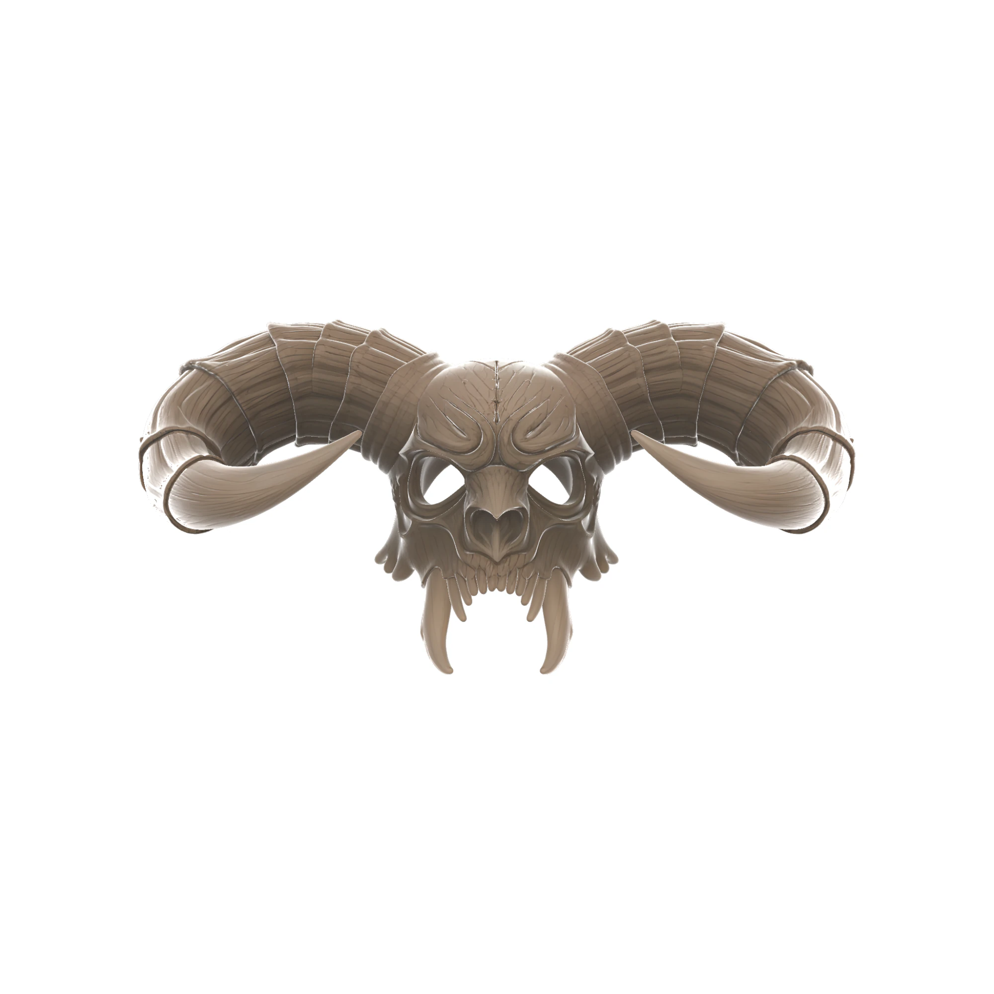 Demonic Ram Skull Mask with Fangs Fantasy Horror 3D Print Model .c4d .max .obj .3ds .fbx .stl .blend 