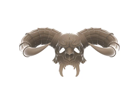 Demonische Ram-schedelmasker met hoektanden Fantasy Horror 3D printmodel