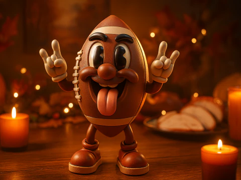 Święto Dziękczynienia Postać piłkarska Model z nadrukiem 3D Zabawna figurka sportowa z okazji dnia indyka Piłka nożna z kresk&oacute;wek Model do druku 3D